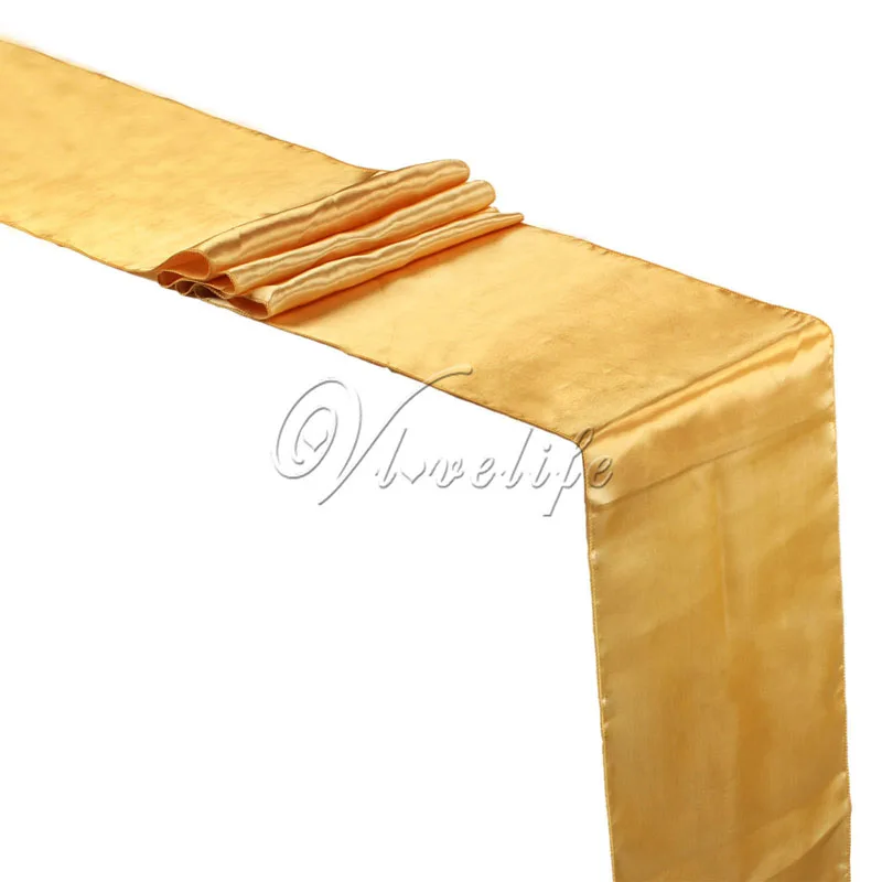 

Free Shipping New Gold Satin Table Runner 12" x 108'' Wedding Party Banquet Home Hotel Table Decorations 30cm x 275cm