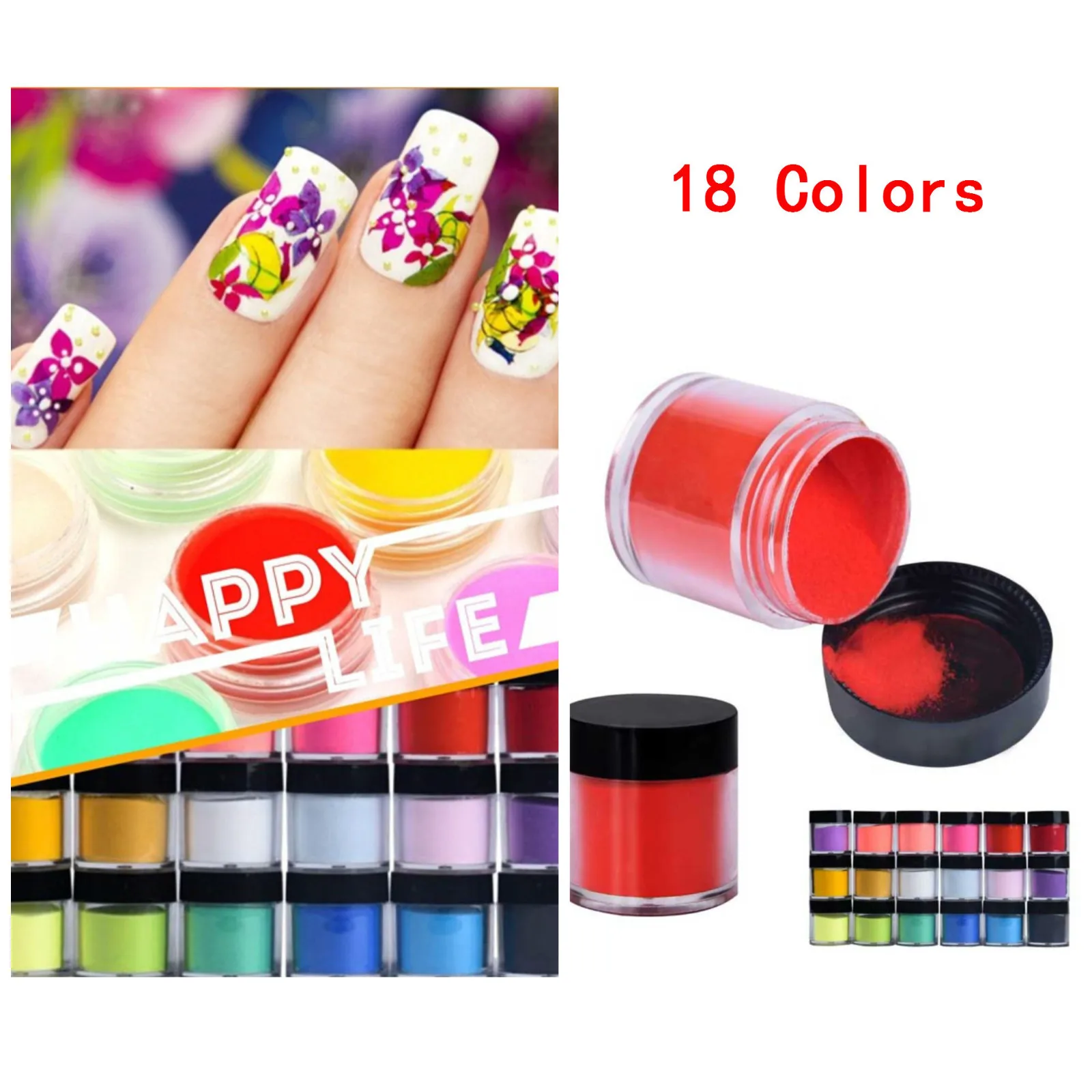Цветные женские украшения для ногтей, 18 цветов, УФ-гель, акриловый порошок, пыль, дизайнерское украшение, 3D украшение, набор 30p1205