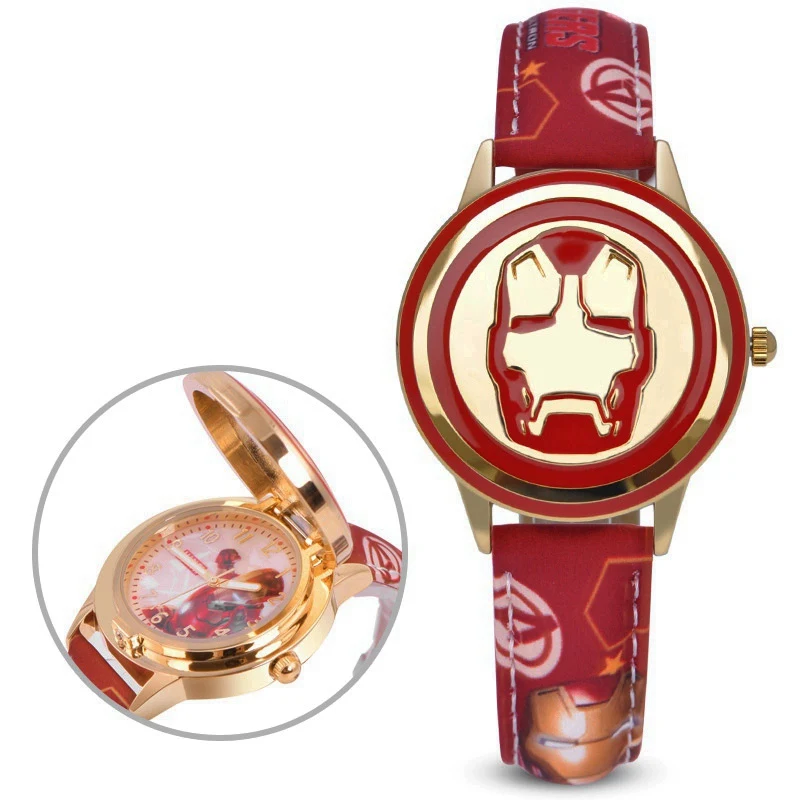 Marvel Мстители Железный человек Старк детские часы красный черный Отважный герой часы иглы светящиеся наручные часы Дисней мальчик подросток флип часы - Цвет: 81033Red