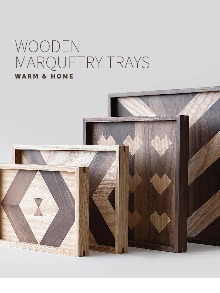 

Rectangular Decorative Wooden Serving Tray Spliced by Natural Walnut and Ash Wood Extra Large Size (13.4" x 13.4")