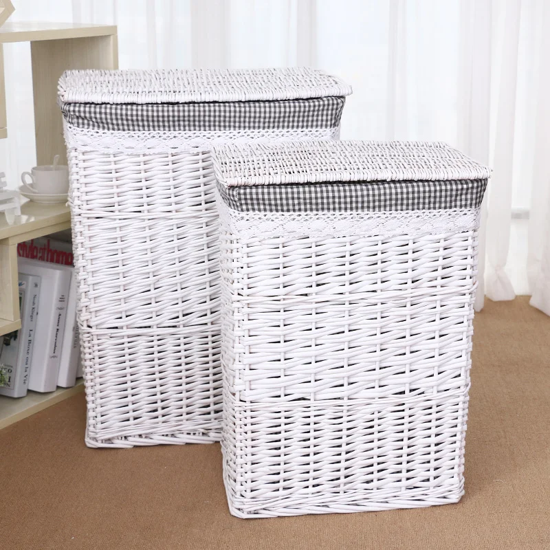 

Natural Wicker Dirty Clothes Storage Basket Mesh Laundry Storage Bucket With Lid Large Capacity Household Organizer rattan woven