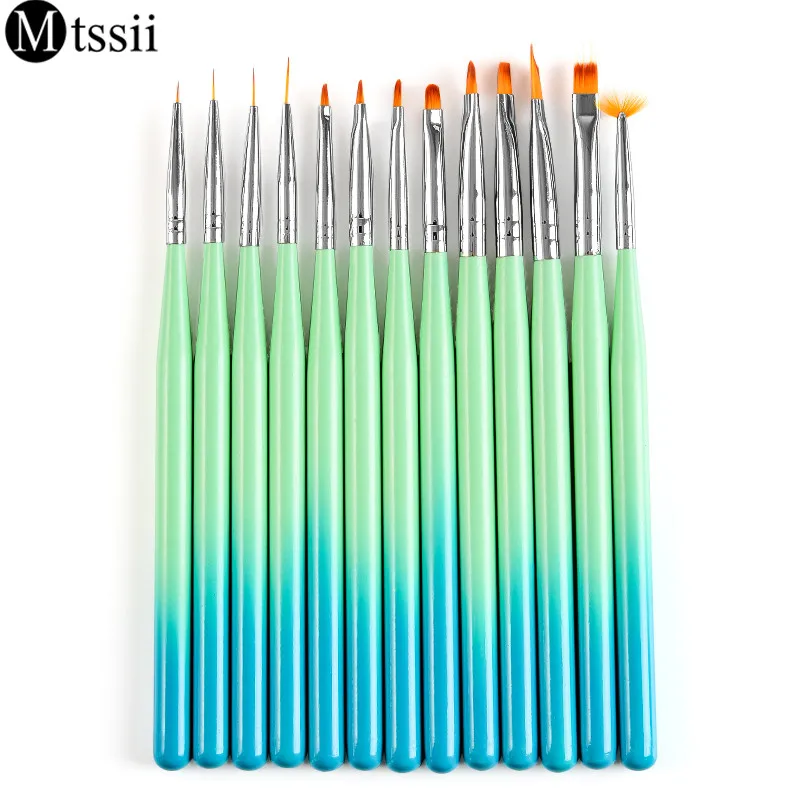 

Mtssii 1 Pc 13 Patterns Gradient Acrylic Painting Brush UV Gel Flower Drawing Pen Blue Handle Manicure Nail Art Tool Accessory