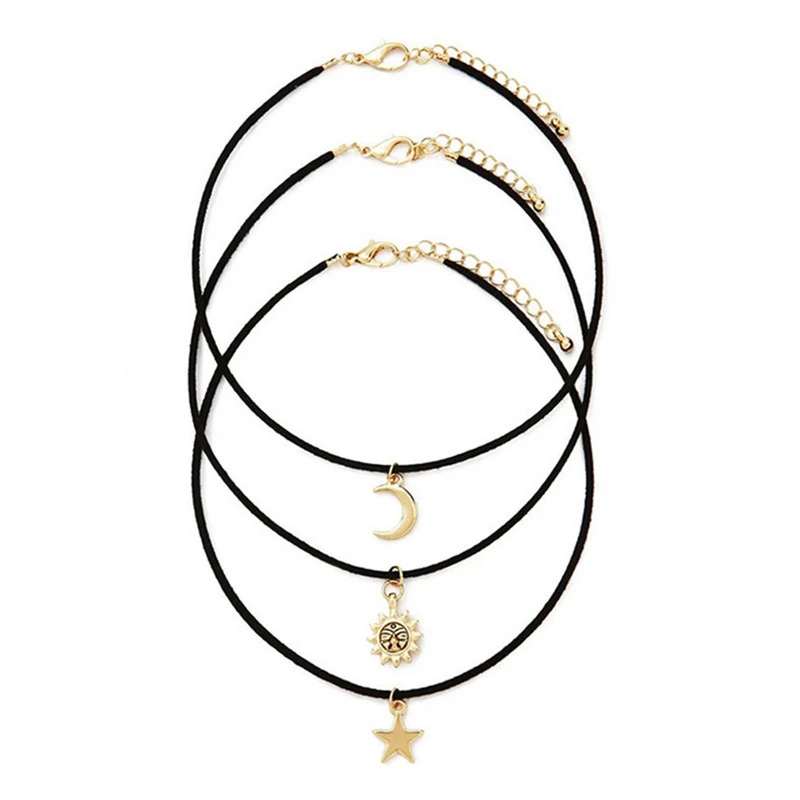 Nuevos collares Maxi para niñas Venta collar conjuntos estrella sol Chokers collares 3 piezas conjuntos de colgantes aleación para el regalo de las mujeres|choker necklace|necklace 3sun choker - AliExpress