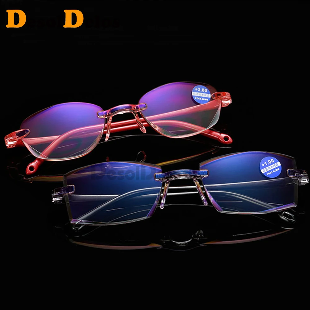 Rimless Diamond Trimming Reading Glasses+1.0 +1.50 +2.0 +2.50 +3.0 +4.0 For Men Women Elderly Anti Blue Light Reading Glass