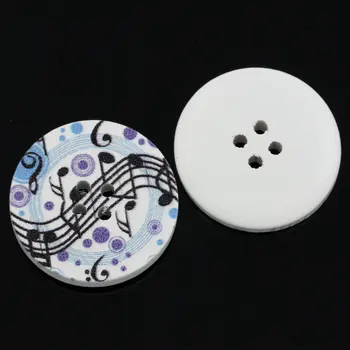 

100Pcs Musical Note Multicolor Pattern Round 4 Holes Wood Sewing Buttons Wooden Ornaments Scrapbook Making 3cm Dia.(1 1/8")