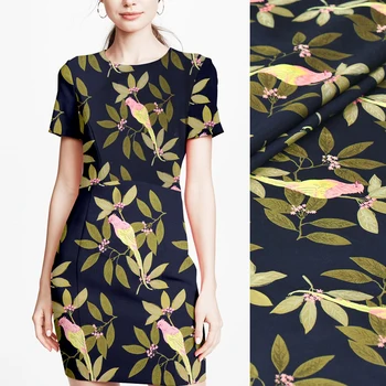 

165CM Wide 440G/M Weight Leaves Jacquard Dark Blue Acrylic Polyester Brocade Fabric for Spring Autumn Dress Shirt Jacket J104