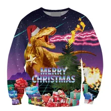 Новые забавные печати Рождество hat динозавр 3 dprint женщин мужские толстовка с круглым вырезом джемпер пуловеры унисекс толстовки Топы Верхняя одежда