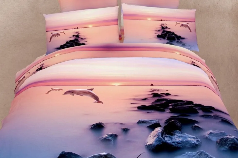 3D Dolphin ocean print bedding set sunset sea duvet cover bedspreads