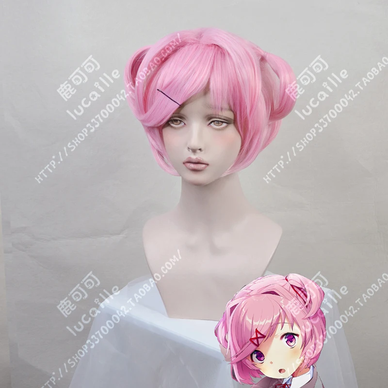 

Game DDLC Doki Doki Literature Club Natsuki Pink Short Wig Cosplay Costume Women Heat Resistant Synthetic Hair Party Wigs