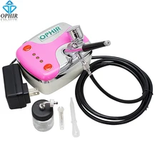 OPHIR 0,3 ММ Аэрограф Комплект с мини воздушный компрессор с плоской обратной стороной для Нейл-арт/бодиарт краскопульт для торта Set_AC002P+ AC005