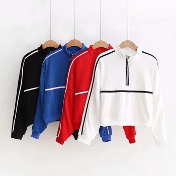 

Autumn Female Sweatshirt Hoodie Korean Style Woman Sweatshirt Zipper Patchwork Sweatshirt