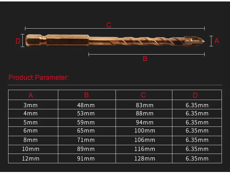 JUSTINLAU процесс крест шестигранные плитки биты Стекло Керамика бетона Расширитель отверстий сплав треугольное сверло Размеры 3/4/5/6/8/10/12 мм