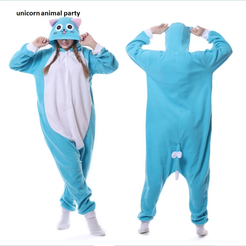 

Blue Happy Cat Cartoon Animal Onesie Unisex Adult Pajamas Cosplay Costumes Sleepsuit Sleepwear