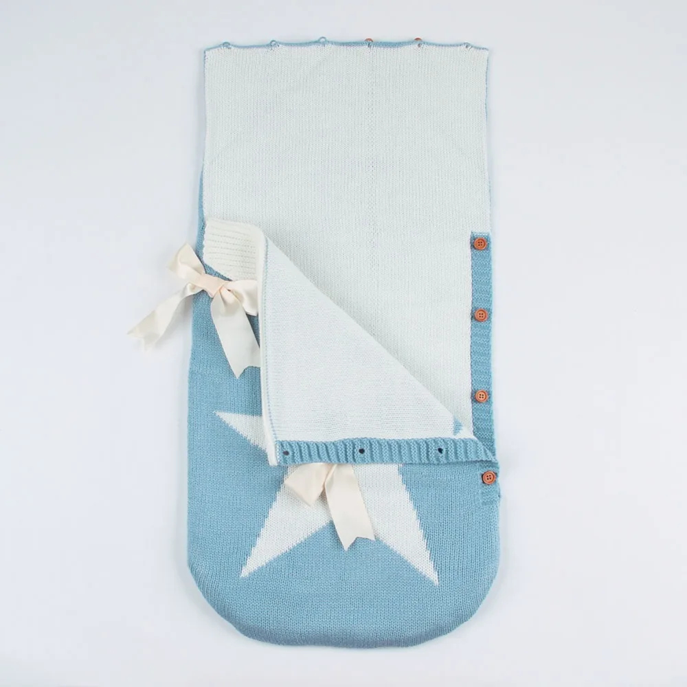 Новые конверты для новорожденных, вязанные спальные мешки с пятью звездами, Осенние серые пеленки на пуговицах для младенцев, спальные мешки, весеннее одеяло