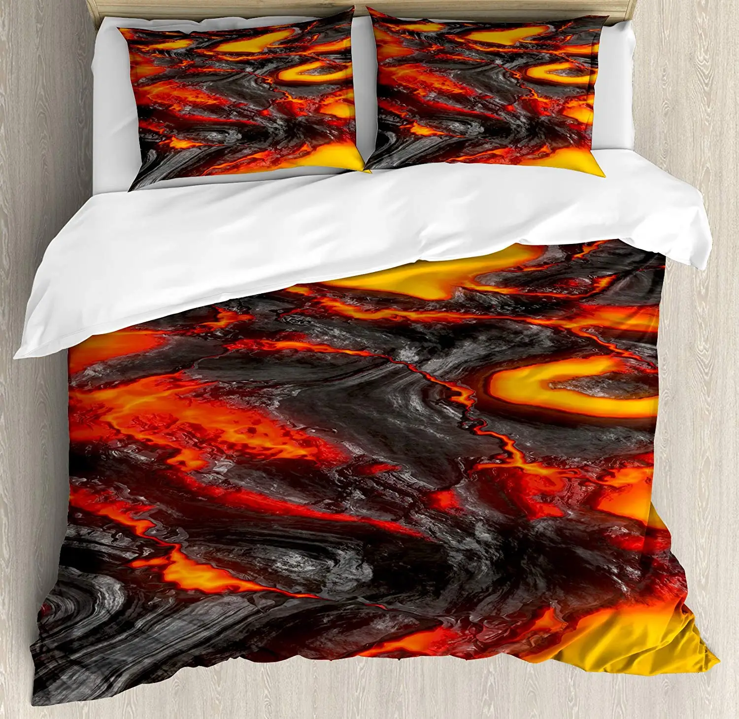 

Volcano Duvet Cover Set Large Molten Lava Vibrant Colored Hot Flowing Magma Image Cracked Burning Earth
