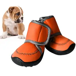 4 шт./компл. Зима Pet Обувь Водонепроницаемый Малый большой собаки Сапоги и ботинки для девочек хлопковые нескользящие XS XL уличная спортивная