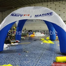 Дешевые 4 м x 4 м маленький синий и белый надувной купол надувной паук с 4 ножками для рекламы