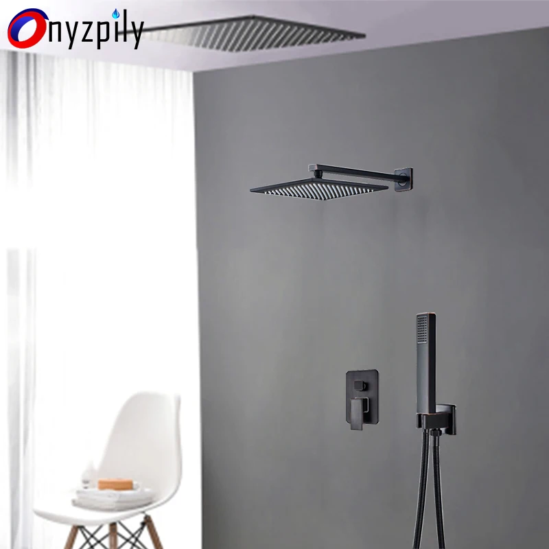 

Brass lack bathroom shower faucets hidden wall shower sprinkler with boost ceiling suction suit with big flower sprinkler