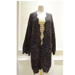 Cakucool женский золотистый люрекс открытый стежок Bling Sequins Midi длинный кардиган свободный корейский свитер Блестящий вязаный пальто Верхняя одежда Femme Plus - Цвет: black