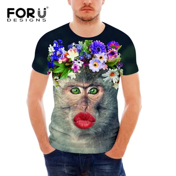 

FORUDESIGNS Men's O-Neck short sleeve Cool T-shirt 3D Digital Apes monkey Printing T shirt for Men Homme brand clothing 2018