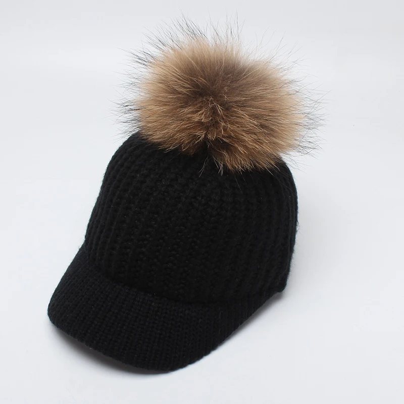 Женская вязаная бейсболка ROSELUOSI повседневная однотонная шапка с помпоном из