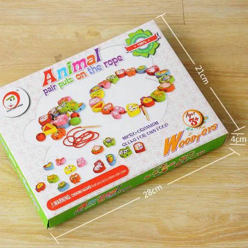 

Exempt postage, wooden toys, baby educational toys, cartoon animals matching pearl game, strings of beads series