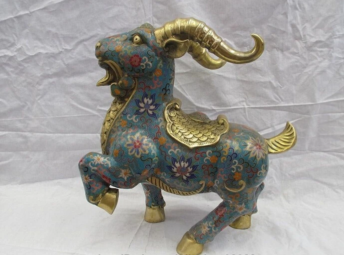 

wholesale factory China Bronze Cloisonne enamel Lucky Twelve Zodiac Wealth Goat Sheep Statue