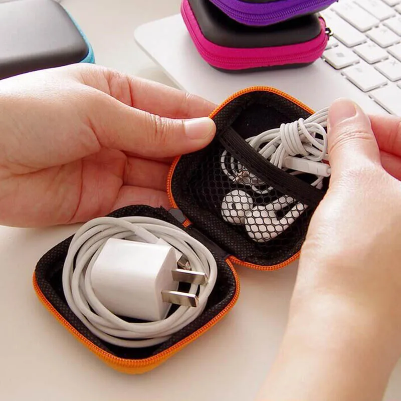 USB кабель Органайзер сумка для наушников портативные маленькие сумочки наушники корпус гарнитура квадратный, с молнией формы