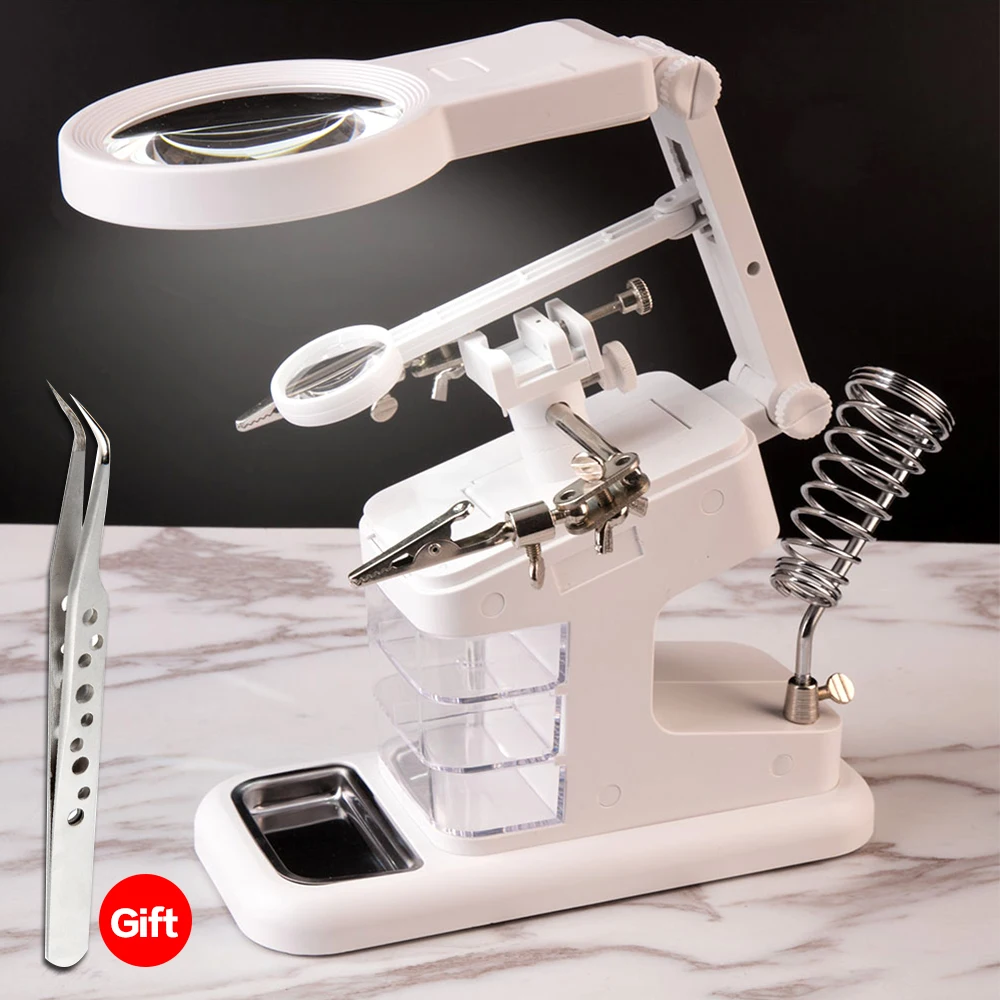 

Magnifying Glass Soldering Iron With LED Light Storage Box 3X 4.5X 25X Helping Hand Rework Station Repair Welding Tools Solder