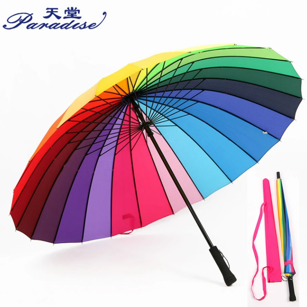 

Large Long Handle Umbrellas 24K Rainbow Women Parasol Female Rain Umbrellas Windproof