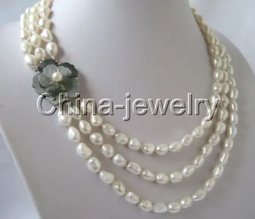 

3ow 17-20" 11mm natural white baroque freshwater pearl necklace - shell clasp AAA