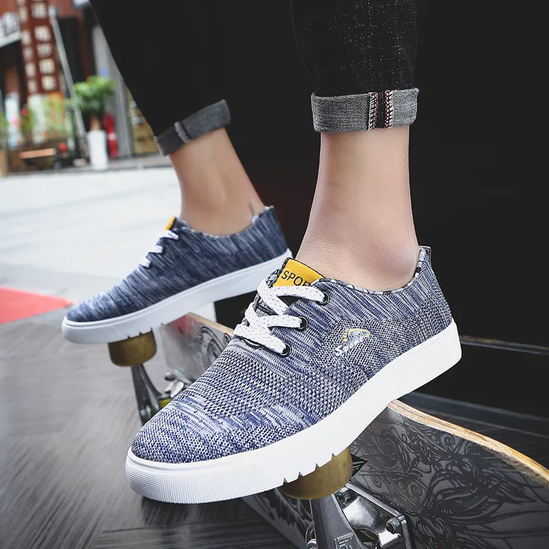 JINBEILEE Men's Skateboarding Shoes Low To Help Four Seasons Casual Sports Shoes Wild Breathable Flying Woven Men's Shoes