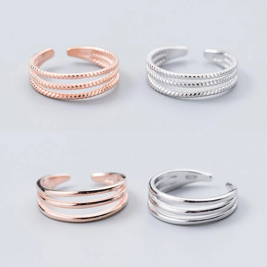 

925 Sterling Silver Simple Triple 3 Bands Knuckle Midi Toe Ring Open Band A3110