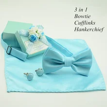 Модный комплект галстуков с бантиком для мужчин, одноцветные клетчатые синие галстуки с бантиками, запонки в виде шарфа, запонки с регулируемой бабочкой