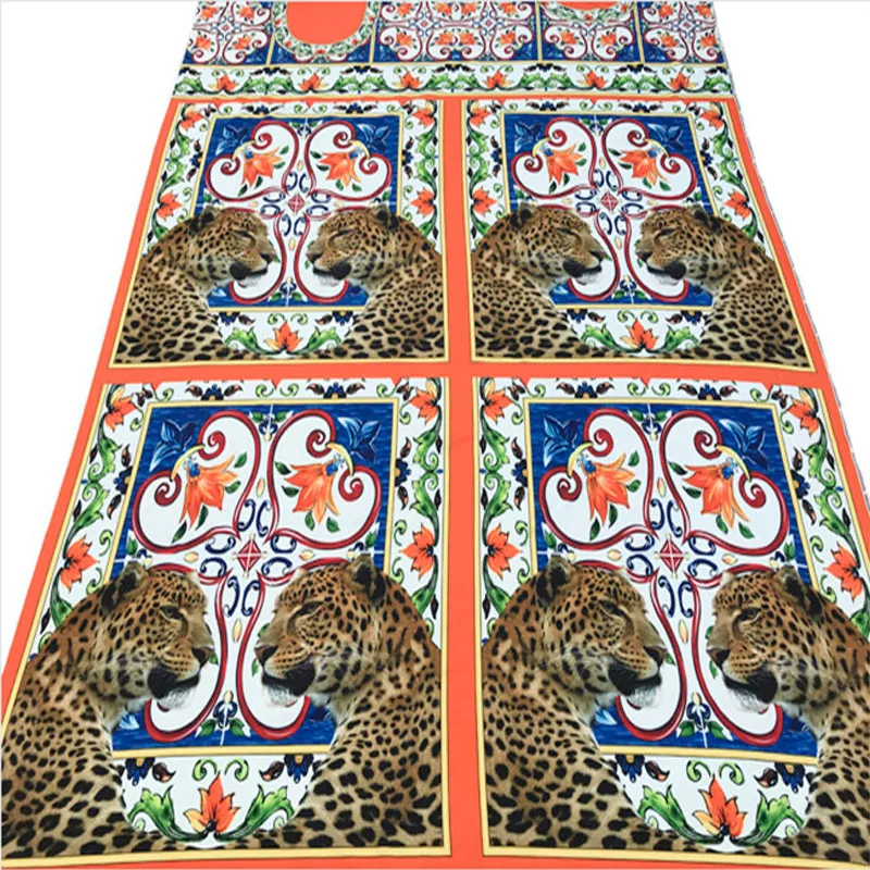 

1.85meter The Southern Sun and Sicilian Majolica with Leopard Multicolor Polyester Fabric for Woman Summer Dresses DIY