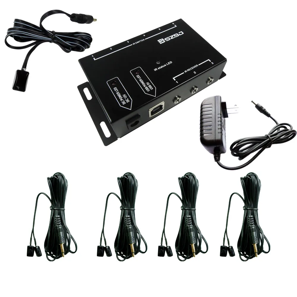 = IR Repeater Kit with 4 Dual Head Emitter, 1 Reciever, 1 Power