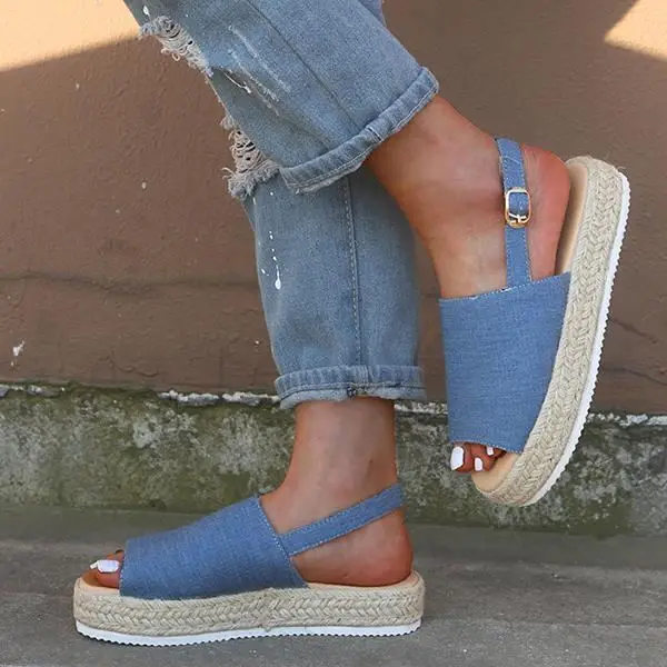 

EOEODOIT Summer Platform Shoes Peep Toe Back Buckle Elevator Sandals Women Autumn Flat Heel Shoes Plus Size Female Cozy Flats