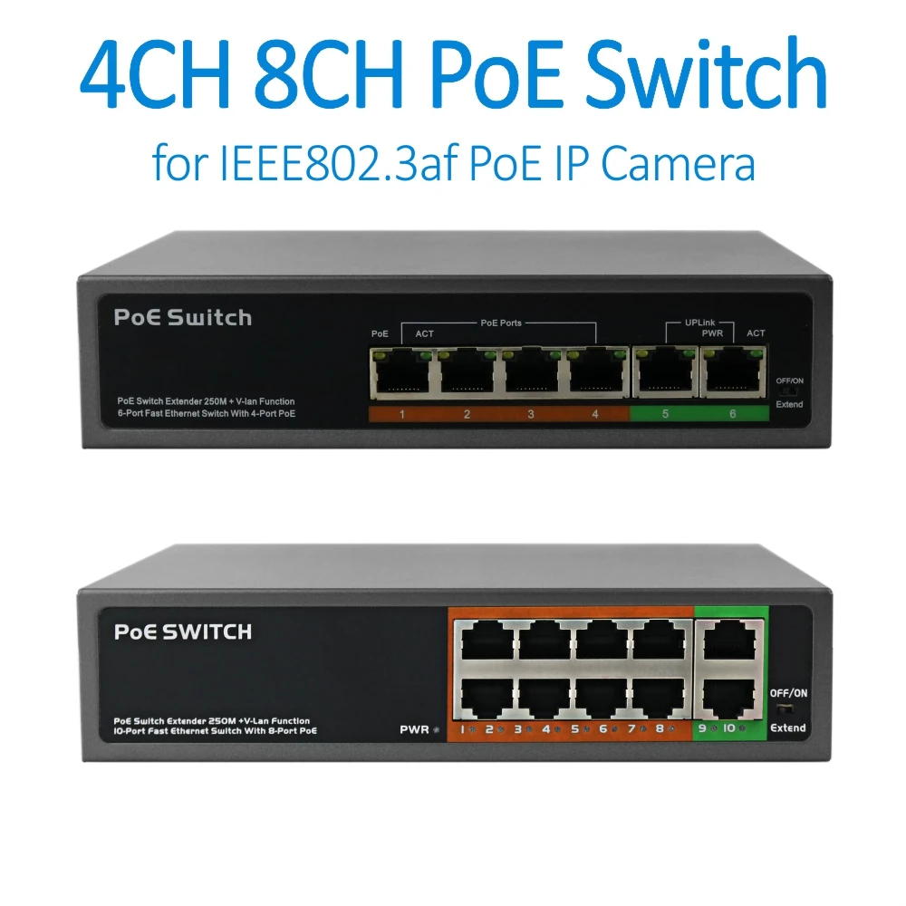 4CH 8CH IEEE802.3af мини коммутатор 48V коммутатор питания через ethernet встроенный вентилятор охлаждения для PoE IP Камера 1236 Мощность Pin Поддержка режим расширения