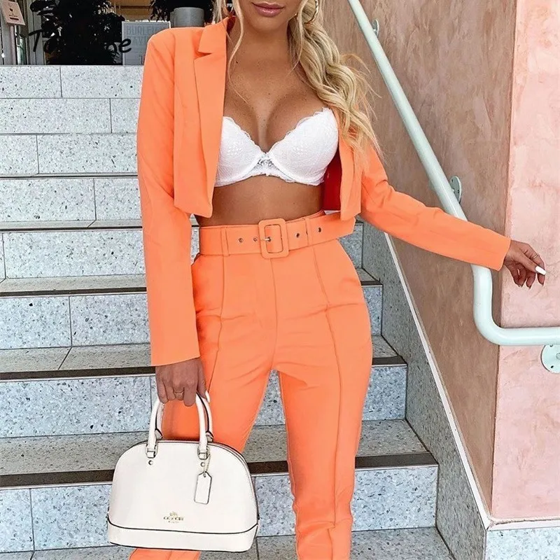 

Townlike Casual Women Suits Office Sets Fluorescence Neon Green Suit Women 2019 Crop Top And Pant Suits For Women Blazer Set