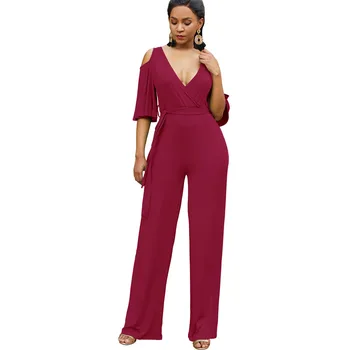 

Off Shoulder Sexy V Neck Jumpsuit Women Romper Elegant Office Lady Tunic Party Tunic Loose Plus Size Wide Leg Long Pant Playsuit