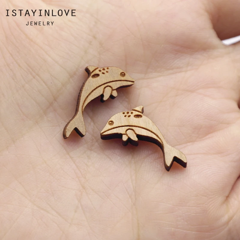 

Handmade Jewelry Making Supplies Beads Laser Cut Wooden Animal Charm Fish Dolphin For DIY Necklace Earring Brooch Ring SWC317 4