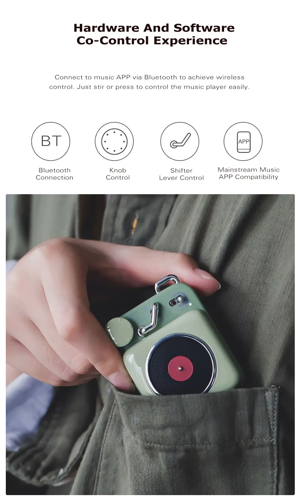 B612 Smart Mini Wireless Speaker Music Player APP Controller from Xiaomi youpin- Green Snake