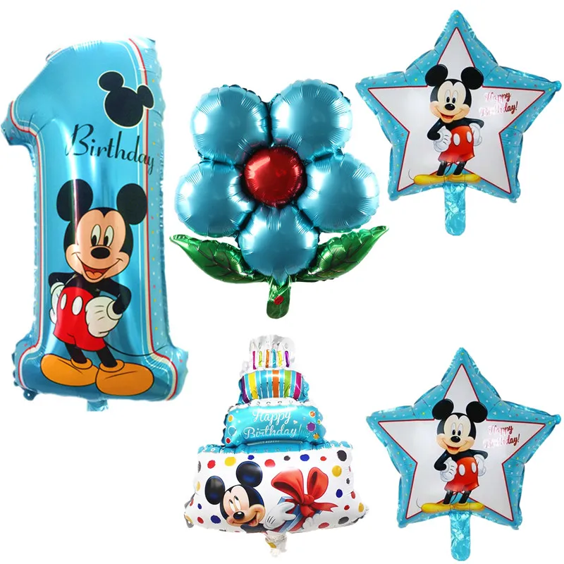 

BINGTIAN 5PCS digital balloon Pink Blue Mickey Minnie Birthday Decoration Number Balloon Baloon Baby 1th Birthday Balloons