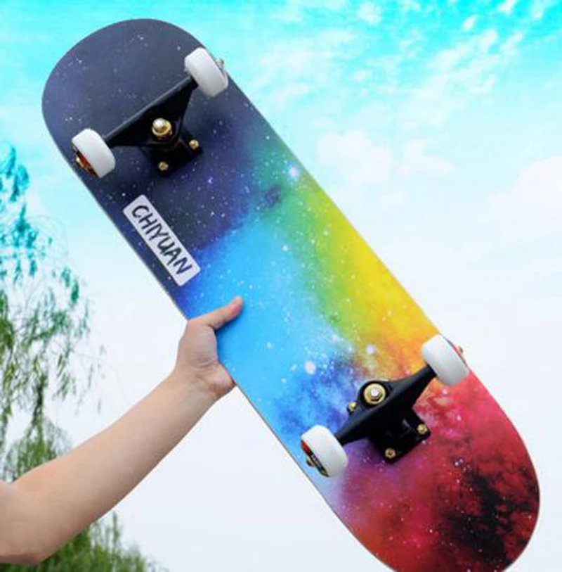 80cm Long Rainbow Starry Sky Pattern Double Rocker Skateboard Marple