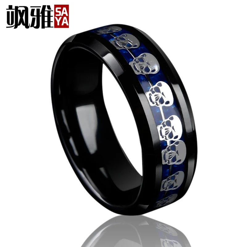 2017 puck style 8mm infinity black blue tungsten carbide ring silver skull skeleton inlay wedding band - Mens Skull Wedding Rings 2017 puck style 8mm infinity black blue tungsten carbide ring silver skull skeleton inlay wedding band - Mens Skull Wedding Rings