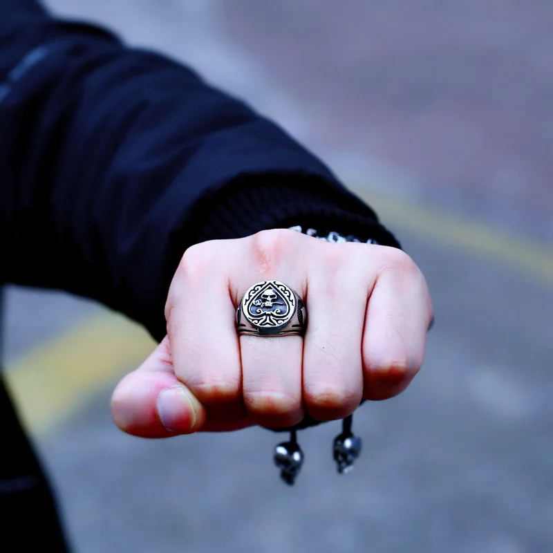 BEIER drop shipping skull bite rose poker design ring stainless steel Gothic personality men Punk rock jewelry Gift BR8-603