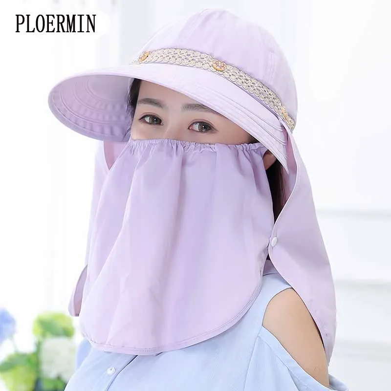 PLOERMIN Sun Женская Летняя шляпка Sunbonnet Sun Anti-uv летняя шляпа складная шляпы для рыбалки Женская наружная полная защита Кепка