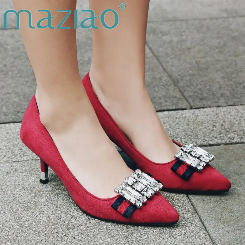 

MAZIAO New Women Fashion Thin High Heels Crystal Pumps Yellow Red Black Heels Court Shoes Pumps Ladies Girl Party Heels Women