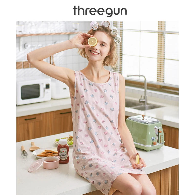 THREEGUN пижамы женские хлопковые 2019 ночная рубашка с милым рисунком Женская Майка