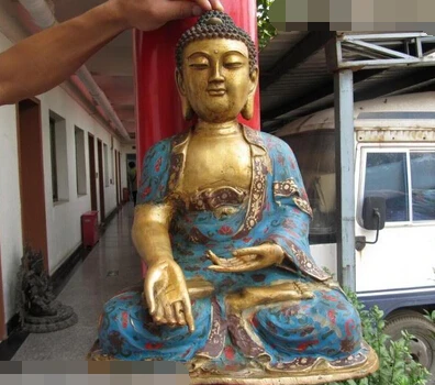 

xd 003270 Chinese Bronze gild cloisonne Tathagata Sakyamuni Amitabha buddha statue